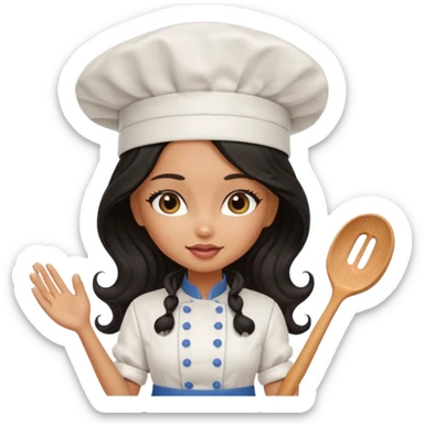 a pretty tan bratz girl with black wavy long hair chef sticker