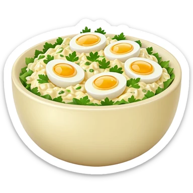 a bowl of egg salad with visible herbs, simple, clear sticker