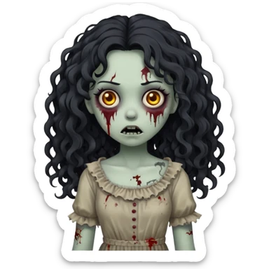 garota zumbi com cabelo cacheado longo oreto sticker