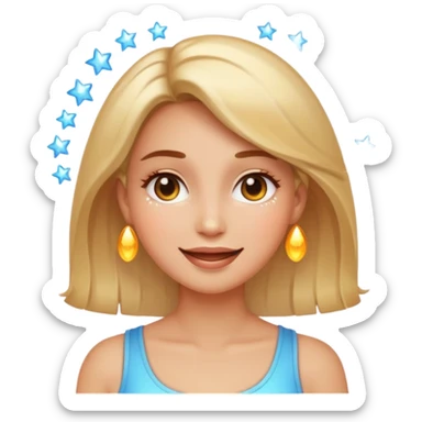 glowing woman face, natural skin, sparkles around, calm and healthy look, emoji style sticker