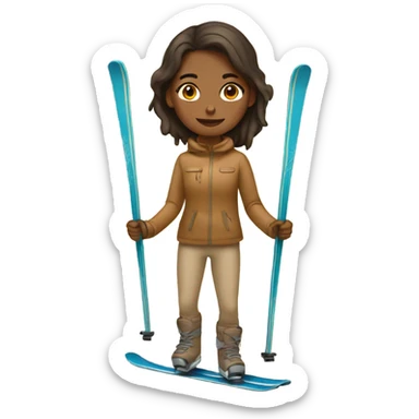 girl on a beige skis sticker