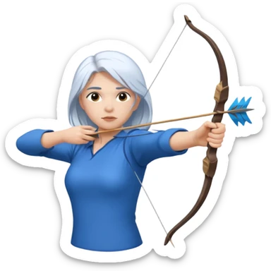 A girl having blue shirt white hair shoting a arrow  sticker