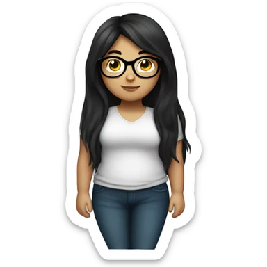 chubby Girl with long black hair with glasses sticker