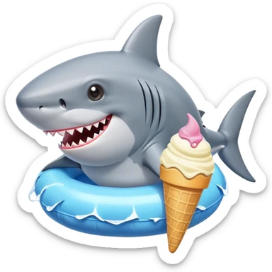 Shark wearing pool floatie and holding ice cream sticker