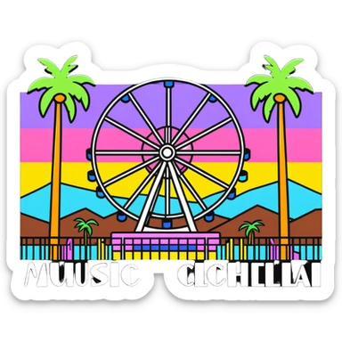 crowd at Coachella music festival with ferris wheel and palm trees sticker