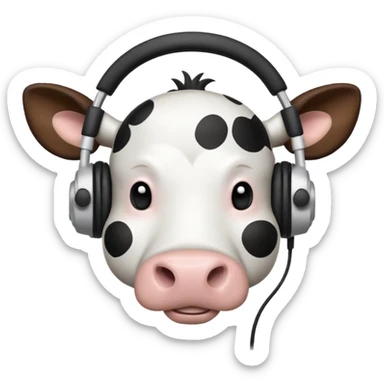 cartoon cow with large black headphones sticker