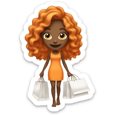 Tan girl with long wavy orange hair holding shopping bags sticker
