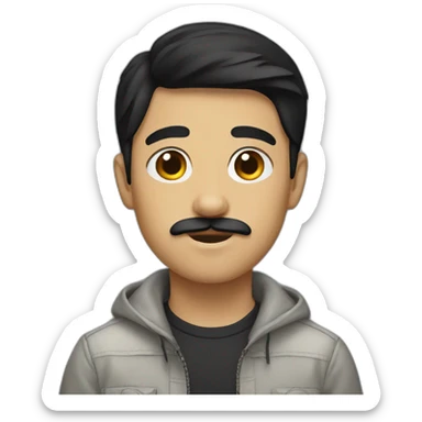 Teenboy with medium Short black hair and mustache sticker