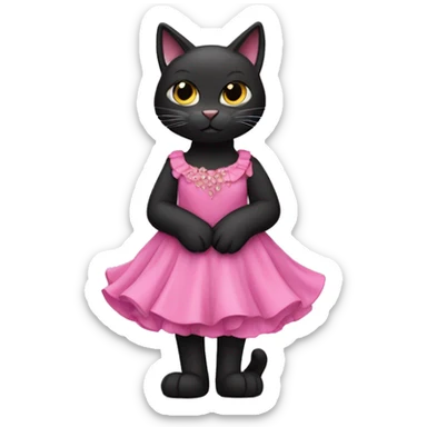 Furry black cat in pink dress sticker