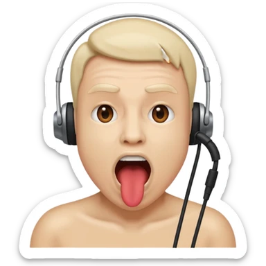 Mouth open wide with audio cable stuffed inside. sticker