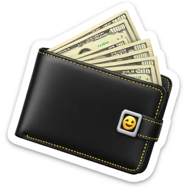 Rich emoji style black leather wallet with dollar bills, luxury money vibe, premium 3D emoji, ultra clean, high detail, no background
 sticker
