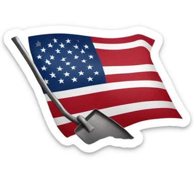 Large American Flag attached to one smaller black shovel in the ground   sticker