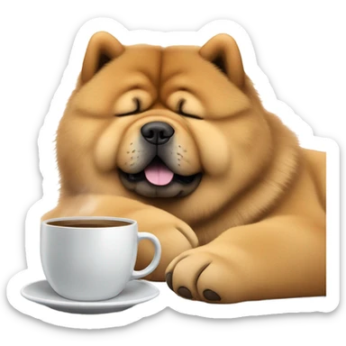 chow chow sleepy with mug coffee sticker