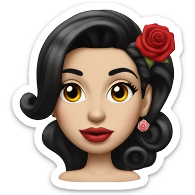 Amy Winehouse with nose piercing and red rose in hair sticker