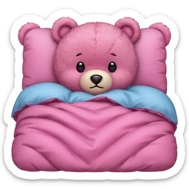 Fuzzy Pink teddy bear tucked in bed  sticker