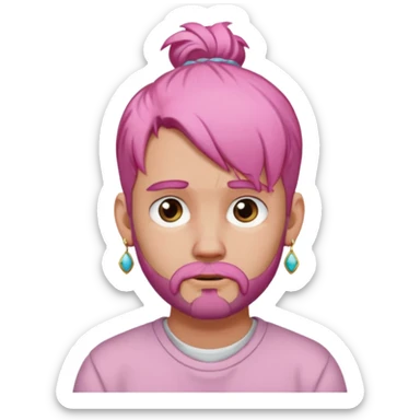  bun haired with earrings pink hair guy sad with beard sticker