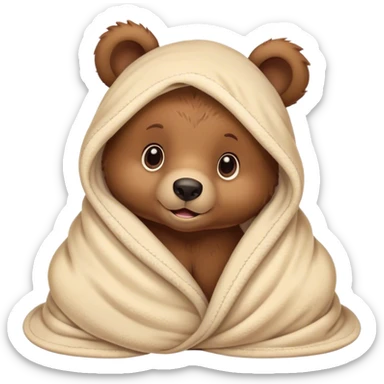 Disney-style cute bear cub in blanket sticker