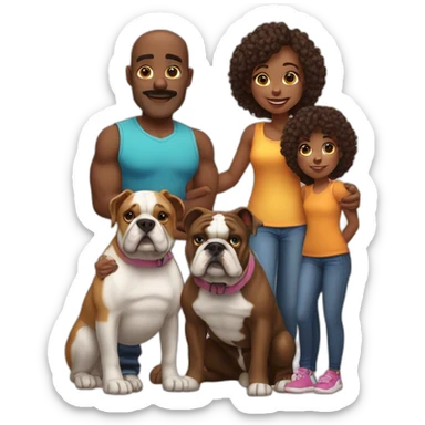 Family-father-mother-two-daughters-and-bulldog-Francés-dog-black sticker