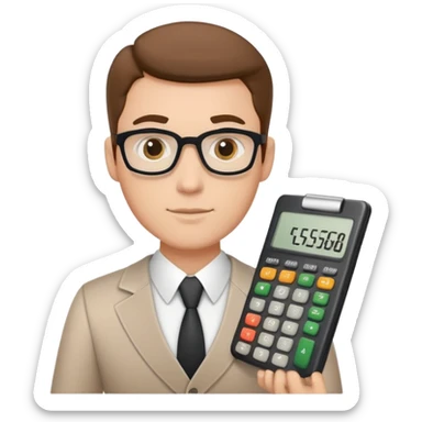 male accountant with calculator, ledger and pen sticker