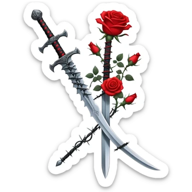Sword with red and black roses and barb wire vines  sticker