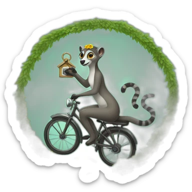 woman-riding-lemur-with-keys-and-wreath sticker