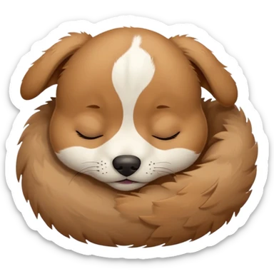 A cute, sleepy puppy face with closed eyes, a small dark nose, and light brown fur with some white markings, expressing peacefulness and innocence sticker