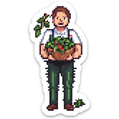 Man with food flying out of his mouth, spitting salad leaves sticker