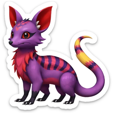 Rare epic aesthetic colorful Salandit-Noibat-Eevee-Civet-species-Fakemon-hybrid-creature, with markings, full body sticker