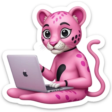 pink panther with a laptop sticker