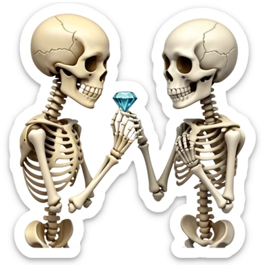 1 skeleton proposing to another skeleton with diamond ring  sticker