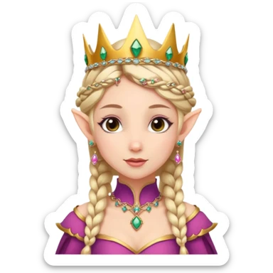 royal elf princess, elegant side braid, jeweled crown sticker