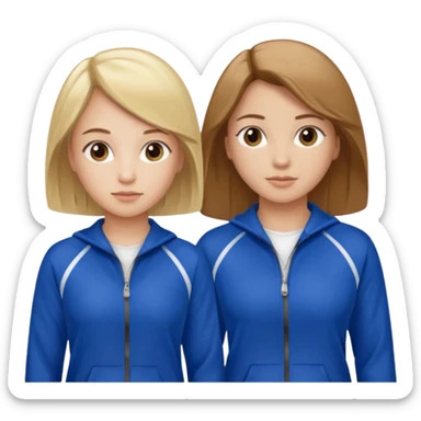 two girls dancing one has blond hair and one is has brown hair they are wearing royal blue track suits sticker