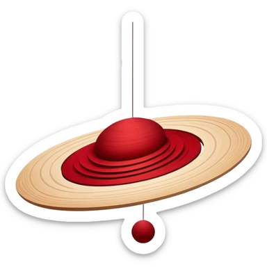 Floating layers of wood grain, red fabric, and sketched lines suspended in motion, gently orbiting a glowing core of creative intent. sticker