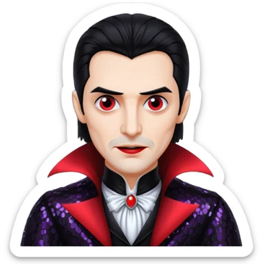 Dracula with black hair, black sequin outfit sticker