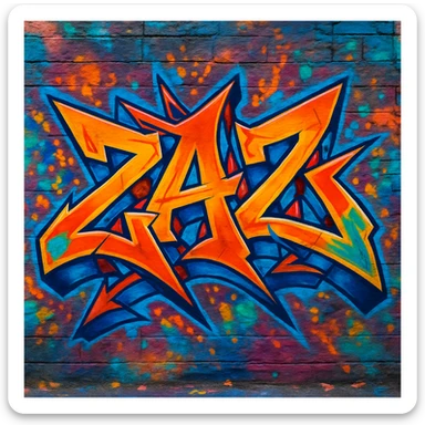 Graffiti text "ZAZ" in wildstyle graffiti. Complex, interlocking letters with arrows, spikes, and a dynamic composition. sticker