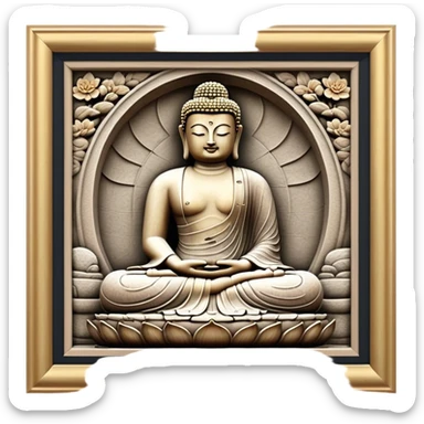 Cinematic Realistic image of the Big Buddha Monument of Sinheungsa Temple, portrayed as a towering, serene Buddha statue carved from weathered stone with intricate details and a gentle meditative expression, set within an ancient temple landscape enveloped in soft, ethereal lighting that underscores its spiritual majesty. sticker