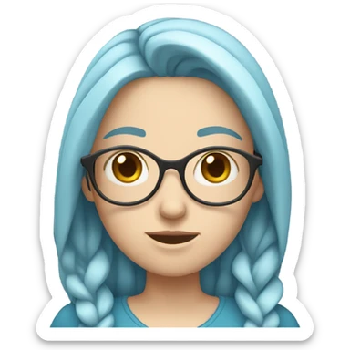 white girl with long blue hair holding a phone in her hands sticker