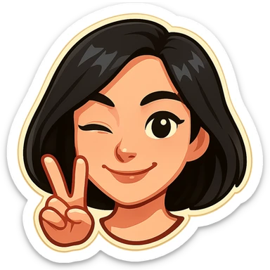 Make the girl's head extremely cute and beautiful in the style of classic Telegram stickers: neat facial features, resembling Samsung Sam, pale skin, head only without neck, white background. The girl is smiling, winking (one eye open, the other closed), showing a V (peace) sign with fingers. Clean, bright, cartoon style suitable for a Telegram bot profile. sticker