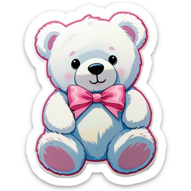 White teddy bear with light pink bow sticker