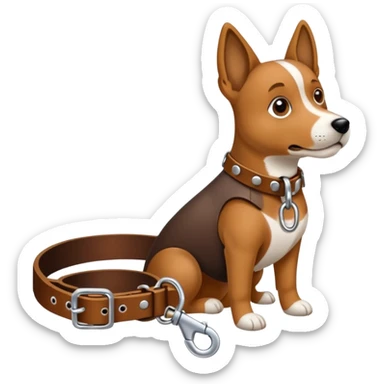 A leash clipped onto a collar that is being pulled on sticker