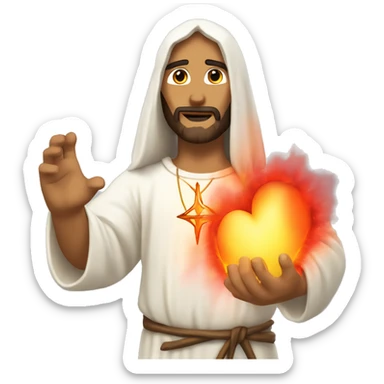 Jesús con un corazón con fuego en las manos sticker