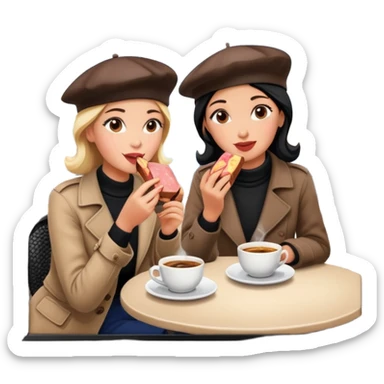  paris women eating SPAM meat at cafe landscape  sticker