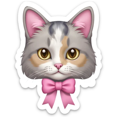Dilute grey calico cat with pink ribbon sticker