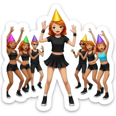 Ginger girl dancing at a rave. Full body, wearing dark colours sticker