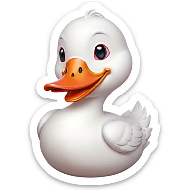 Cinematic Comical White Duck Portrait Emoji, Head tilted dramatically with an exaggeratedly amused expression, featuring a striking, glossy white plumage with a quirky red bill, wide, expressive eyes filled with playful disbelief, Simplified yet hilariously expressive features, highly detailed, glowing with a slightly sassy glow, high shine, dramatic yet playful, stylized with an air of cheeky mischief, bright and endearing, soft glowing outline, capturing the essence of a spirited and over-the-top duck, so meme-worthy it feels like it could quack its way into internet fame instantly! sticker