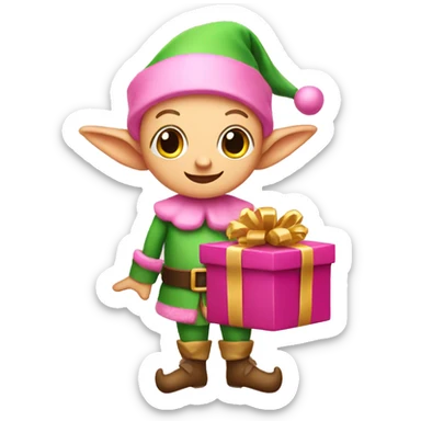 pink elf with presents sticker