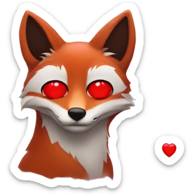 dark red fox face with tiny red heart instead of eyes sticker