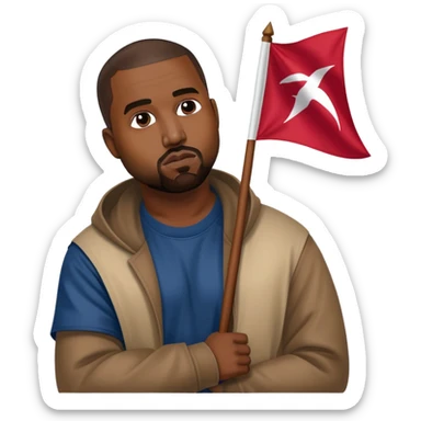 Kanye west holding a Elon musk flag sticker