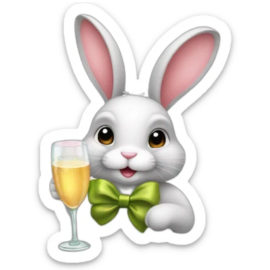 Bunny with bow drinking champagne  sticker