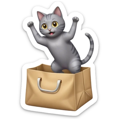 grey cat jumping out of bag sticker